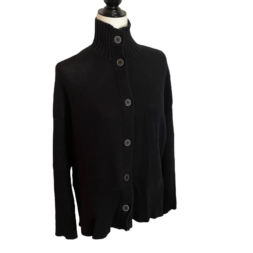 T by Alexander Wang Black Ribbed High-Neck Button Cardigan